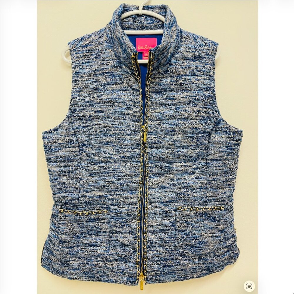 Lilly Pulitzer Vest Women’s XL Blue Thistle Noella Boucle